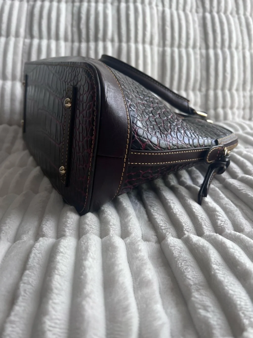 Dooney & Bourke Croc-Embossed Satchel with Gold Accents - Picture 5 of 16